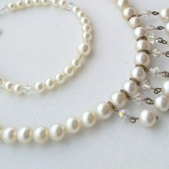 Vintage Faux Pearls AB Crystal Necklace set - Picture 7 of 8